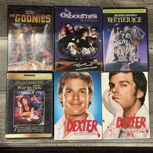 Classic DVD Dexter Beetlejuice Pulp Fiction The Ozbournes The Goonies (new) lot